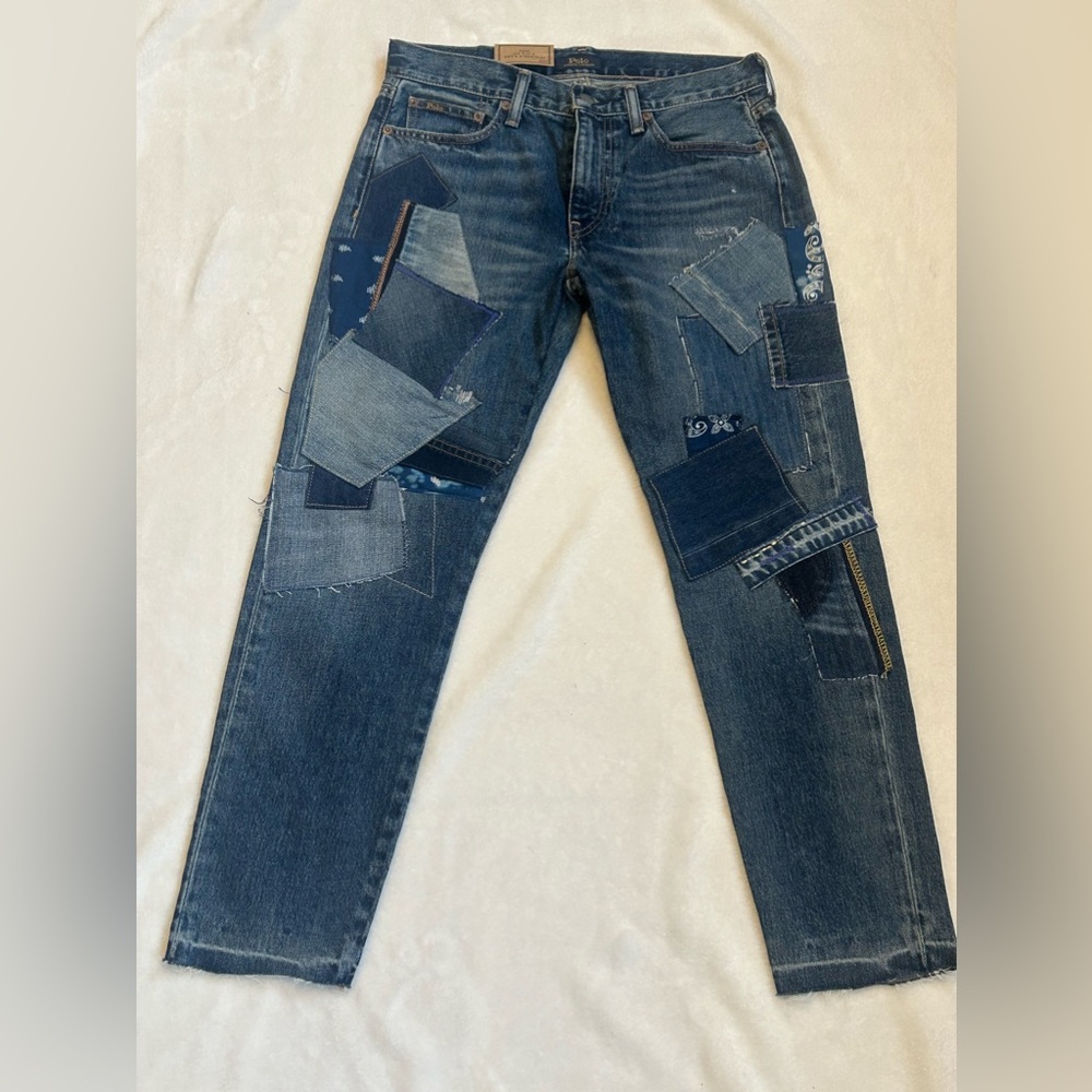 New Polo Ralph Lauren Avery Boyfriend Blue Patchwork Distressed Jeans Women's 26